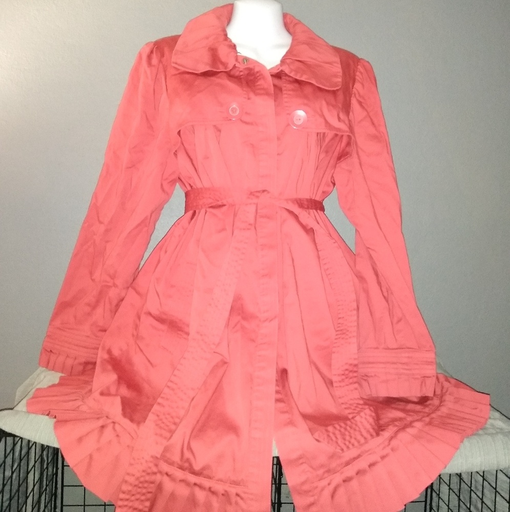 Large Coral Rain Jacket with Ruffles